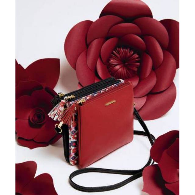 DOMPET SOPHIE MARTIN ZELDANA W1852M4 SELEMPANG 3 SLETING MERAH KULIT DISKON MEMBER PROMO TERMURAH