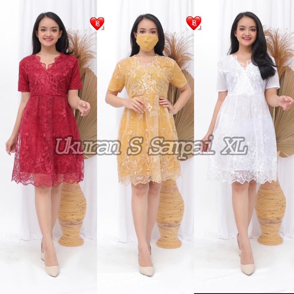 RED LOVE 136 /(TERMURA)/ DRESS ALLEA BRUKAT TILE MUTIARA /DRESS NATAL / DRESS FASHIEN TERBARU / DRESS PESTA / DRESS TILE KEKINIAN