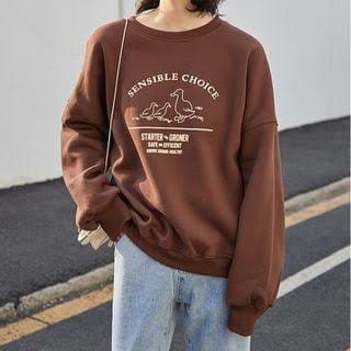SENSIBLE CHOICE SWEATER OBLONG CREWNECK BAHAN FLEECE-Mocca
