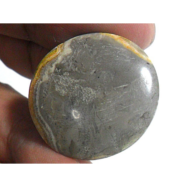 AG295 Round 25x24mm 33.5ct Orange Yellow Gray 'Yin Yang' Picture Natural Unheated Agate