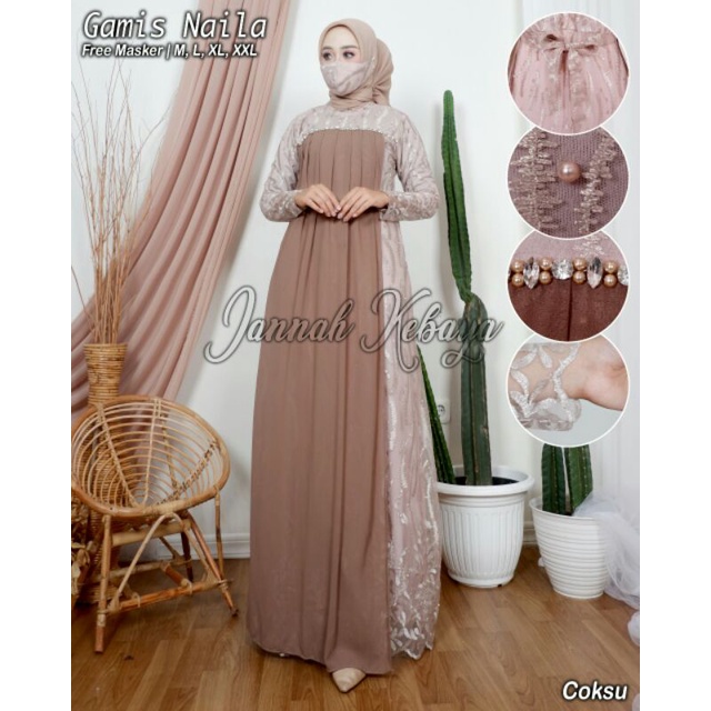 SF Gamis Brokat Kondangan/Gamis Pesta/Gamis Brokat Kekinian/Gamis Naila