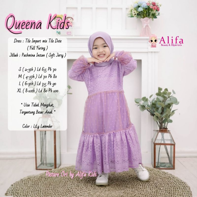 Gamis Anak Mewah Tile Plus Pashmina Instan QUEENA KIDS BY ALIFA