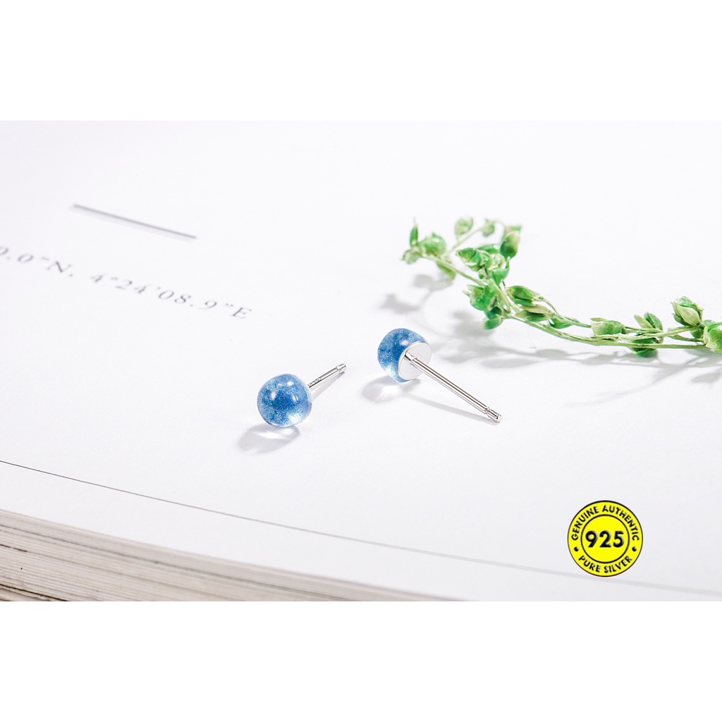 Anting Stud S925 Silver Anti Alergi Desain Manik-Manik Biru Langit Berbintang