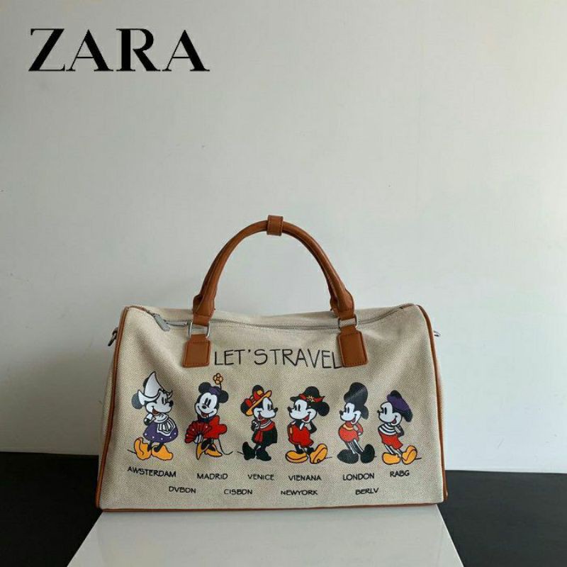 4919 Zara Lets Travel Mickey Tote Bag. Bahan Canvas