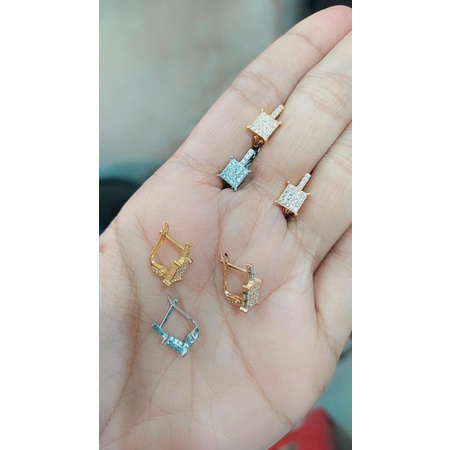 anting perak asli925 lapis mas anting jepit model kotak mata putih/ anting silver925 model baru