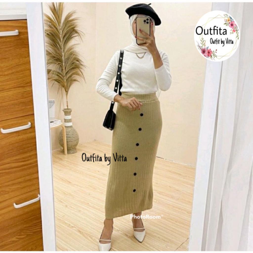 ROK SPAN KNIT RAJUT KANCING DEPAN TERBARU