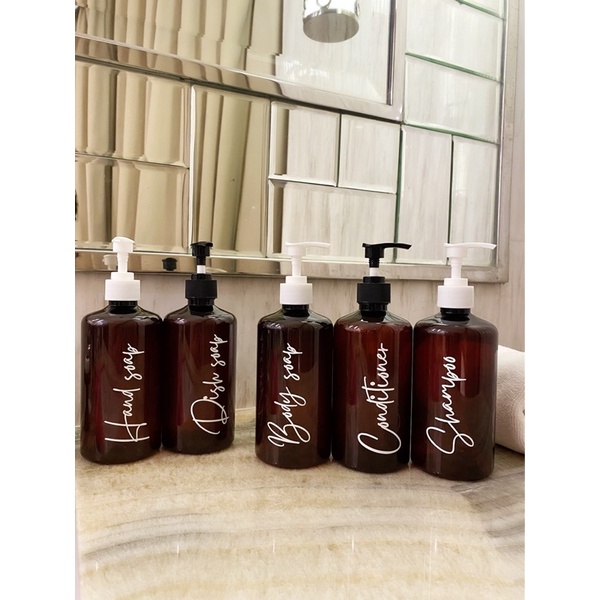 botol COKLAT 500ml WHITE EDITION . aesthetic bottle minimalist refill organizer tempat sabun cair liquid pump estetik