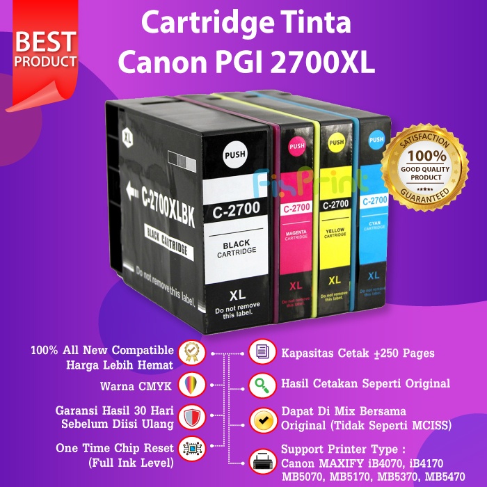 Cartridge Tinta Compatible PGI 2700XL PGI2700 XL Black Cyan Magenta Yellow For Printer Canon IB4070 IB4170 MB5070 MB5170 MB5370 MB5470