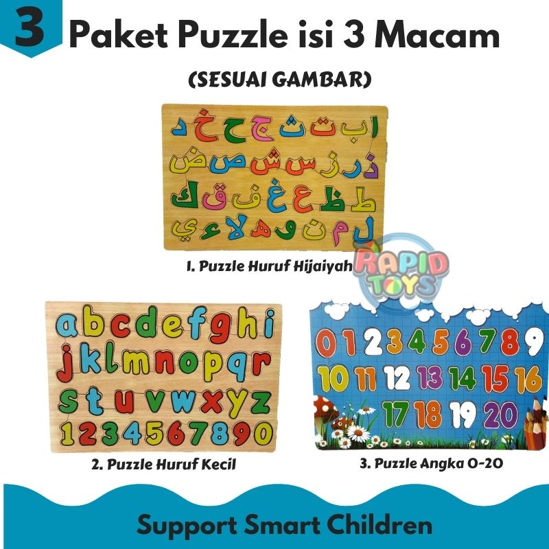 Puzzle Kayu Paket Isi 3 Dan 4 Rapid Toys Murah Bisa COD