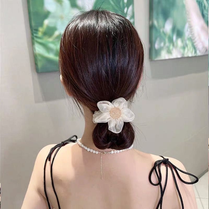 IKAT RAMBUT WANITA ELEGAN TEBAL BERKUALITAS ELASTIS BUNGA MATAHAHRI KRISTAL ORIGINAL IMPORT