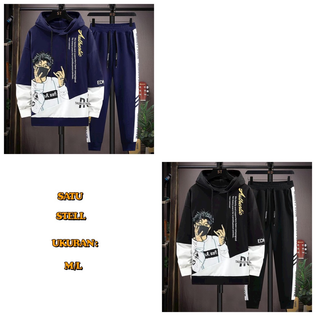 ALIPIO FASHION - SETELAN TAURED / fashion pria / satu stell / hoodie / jogger pria / terbaru / keren