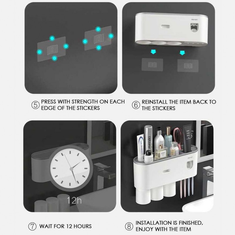 Rak Gantung Kamar Mandi Dispenser Odol Toothbrush Holder 2 Cup Magnet