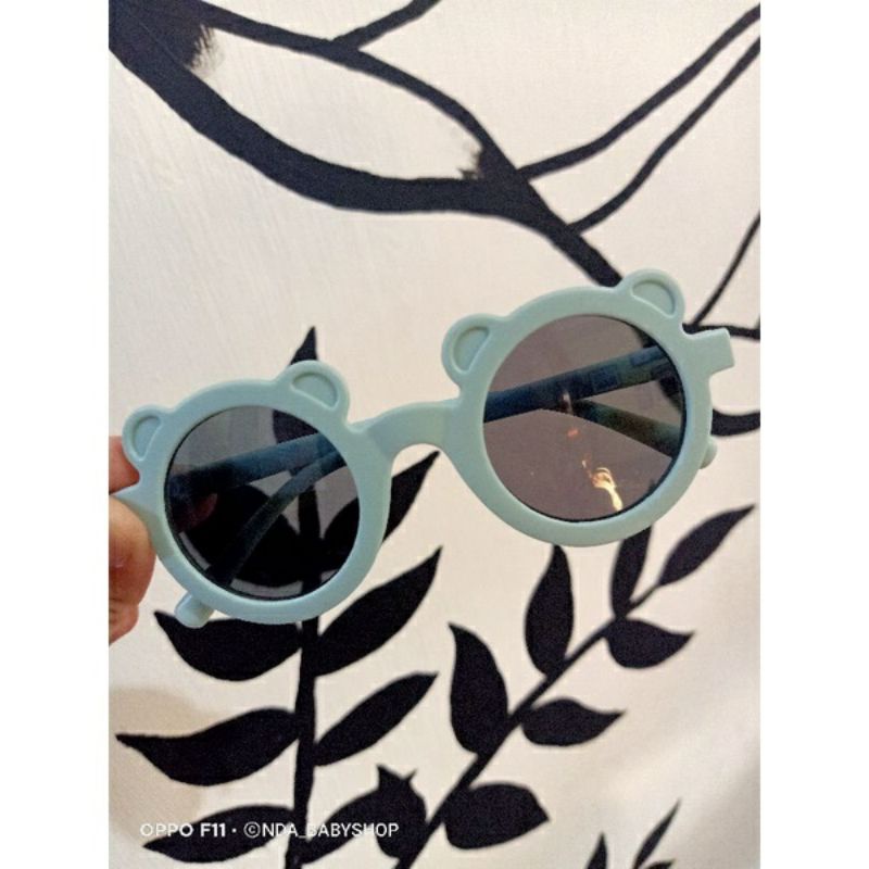 KACAMATA ANAK BULAT ANTI UV KEKINIAN / SUNGLASSES BABY ANTI UV / LUCU / RETRO-Blue Grey  telinga