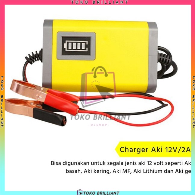 Charger Aki Portable 12V 2A Casan Accu Motor Mobil Sparepart Motor Listrik Colokan Indikator LED