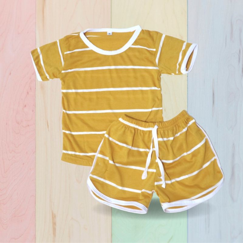 DK Setelan SALUR LIST Baju Pendek Celana Pendek Bayi Anak Unisex