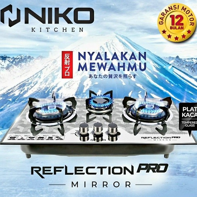 (Expedisi) NIKO Kompor Gas 3 Tungku Tempered Glass Reflection PRO - Mirror