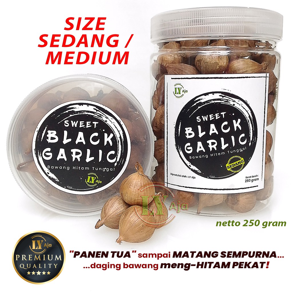 Bawang Hitam Tunggal Lanang 250 Gram Sweet Black Garlic LY Aja Size Kecil Sedang Besar Jumbo Super Premium 250 Gr