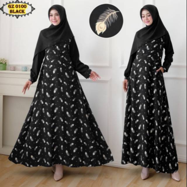 Gamis wolfis Black/ Gamis motif Bulu/ Gamis Remaja /Gamis jumbo L