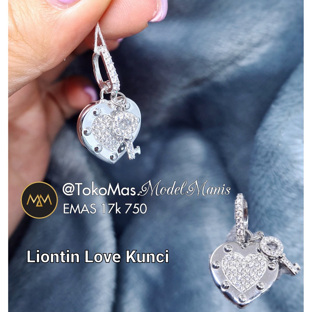 Liontin kunci love emas putih 750 kadar 17K