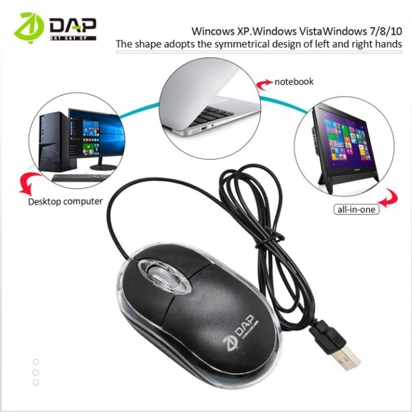 (DAP) Mouse Wired DAP Model  D-M119 2.4GHz Optical 1200DPI dengan Receiver USB 2.0 Mouse Dm119 Dap