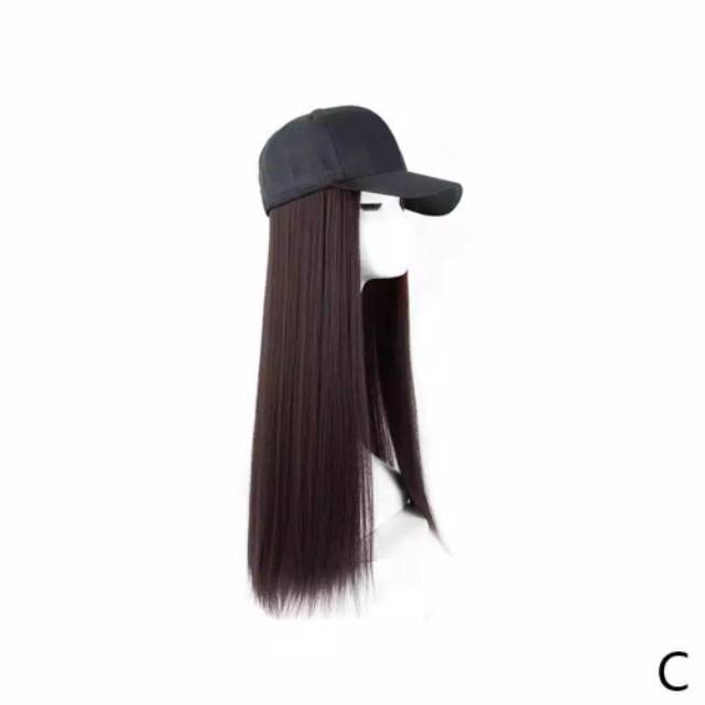 Wig Rambut Palsu Plus Topi Base Ball Panjang 60 CM