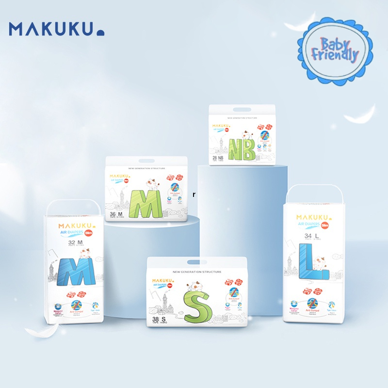 [BabyFriendly] MAKUKU Air Diapers Slim Pants XL32 / Popok bayi Tipis SAP anti gumpal cepat kering sekali pakai tipe celana ukuran XL isi 32pcs