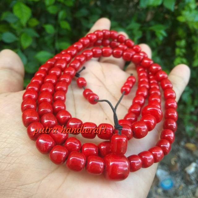 Tasbih batu koral merah/ marjan model tabung