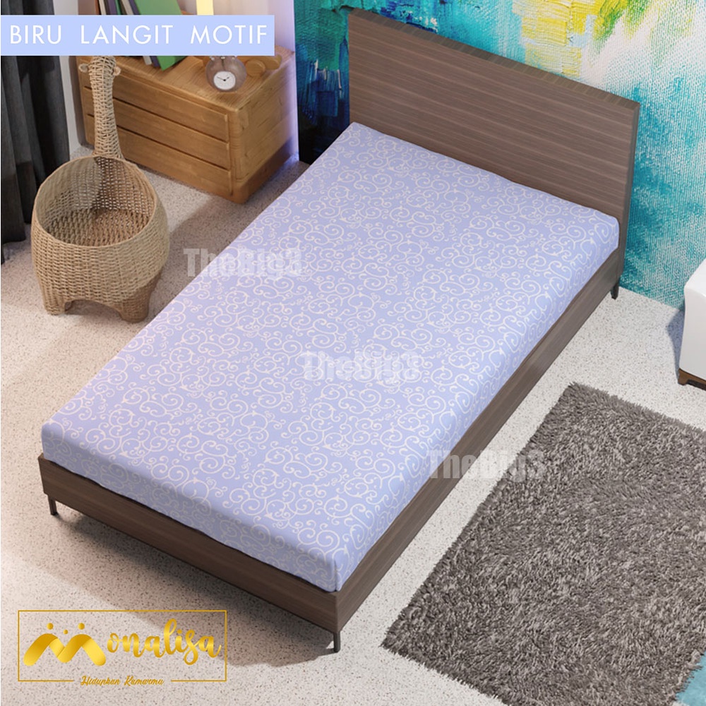 Sprei Waterproof 120x200 MONALISA - anti ompol air water proof polos - 120 Single Size - SP-Biru Langit Motif