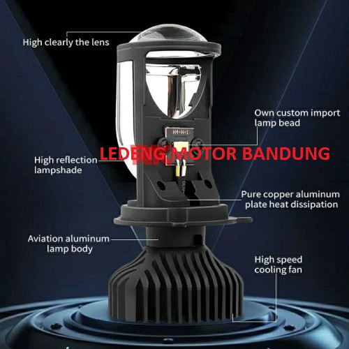 MP1 Headlamp H4 Mini Led Lens Bulb Projector Projie Light Cahaya Fokus