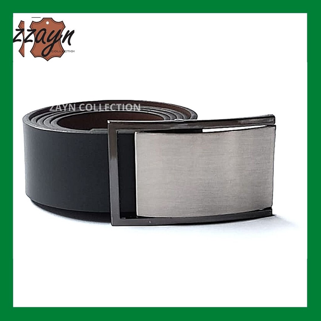 Ikat Pinggang Kepala Kotak Pria Men Belt Stainless Steel Formal Basic Gesper Cowok Sabuk Kulit Murah