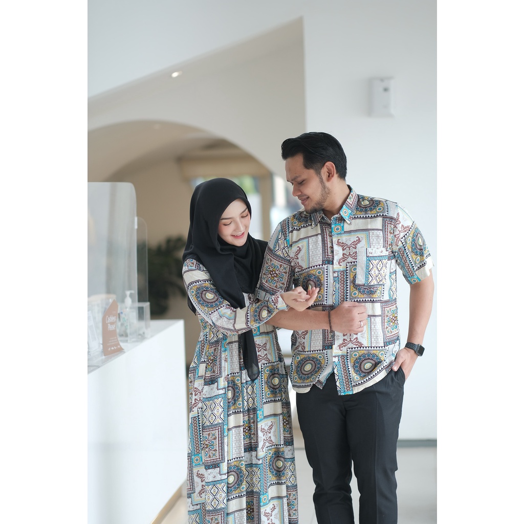 Couple set pasangan korea style Seri 1 tosca (harga sudah untuk GAMIS + KEMEJA)