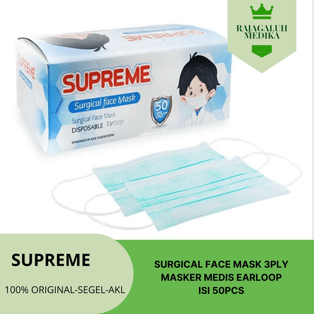 MASKER MEDIS SUPREME / SURGICAL MASK EAR LOOP 3 PLY ISI 50 PCS - Hijau