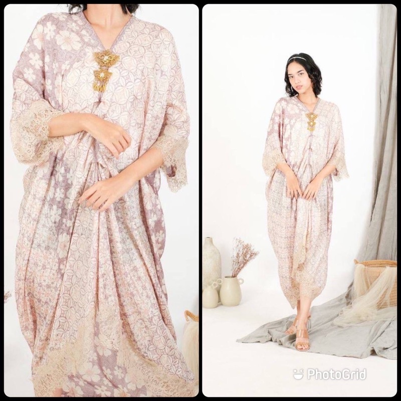 DRESS TUNIK KAFTAN VISCOS SILKY HANDMADE BATIK PASTEL AYU ALLSIZE JUMBO