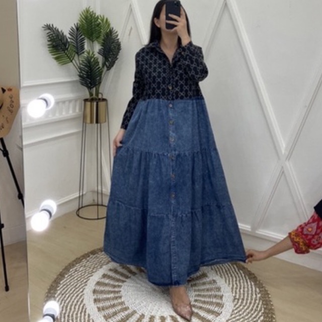 Gamis Jeans jumbo gamis jeans kombinasi gamis jeans branded gamis jeans outer jeans