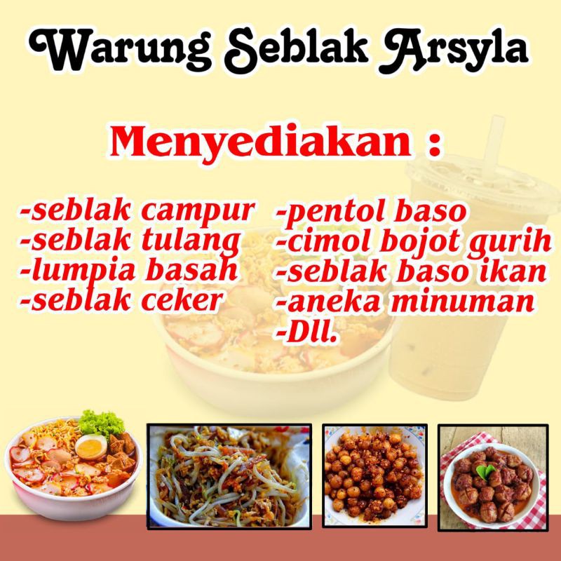 Spanduk / Banner tempat usaha / makanan / cemilan / minuman bica custom design
