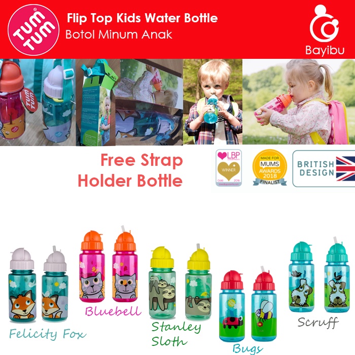 Tum Tum Flip Top Kids Water Bottle (Botol Minum Anak Bonus Tali gantungan)