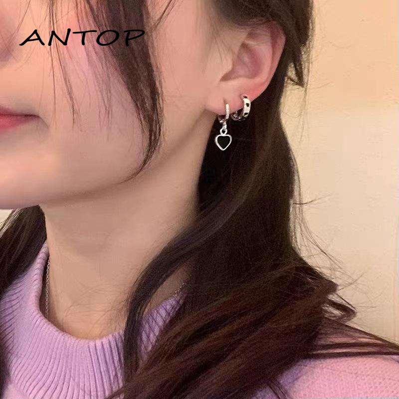 6pcs Anting Tusuk Silver Bentuk Hati Untuk Wanita