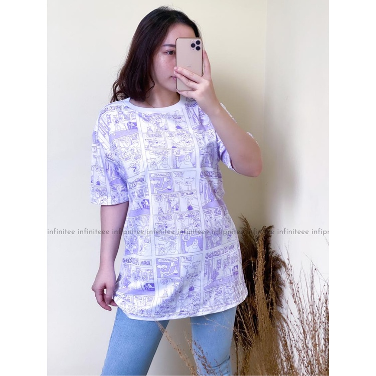 Kaos Oversize Lengan Pendek Kaos Wanita Jumbo Motif Koran Komik