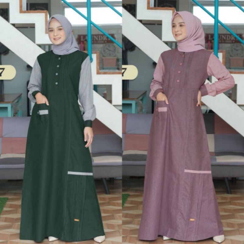 Ready Stok Gamis Nibras NB A67 Ada Dua Pilihan Warna Violet Green Best Seller