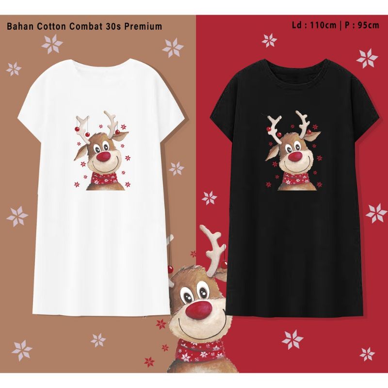 DRESS NATAL DEER RUSA TANDUK OVERSIZE KATUN 30S