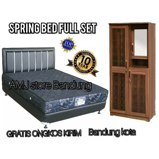 (OBRAL)Kasur Spring Bed No 2 Ukuran 160x200 Dan Lemari Baju 2 Pintu Bnadung