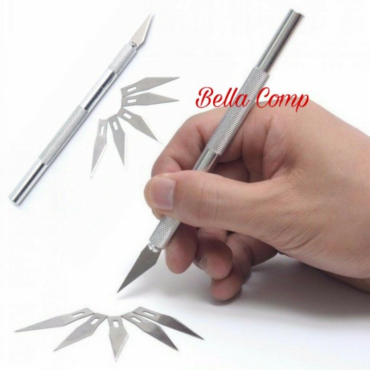 Set Pisau Ukir Seni Hobby Crafting Art Knife Metal Handle/Pen Cutter set + refil 5 set