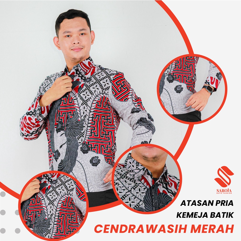 Saroja (332) Kemeja Batik Pria - Motif Cendrawasih Merah