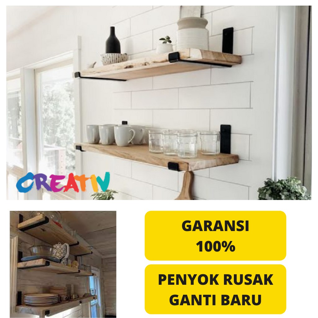 Rak dinding minimalis ambalan panjang 80cm tempel dapur kayu susun serbaguna piring buku dekorasi
