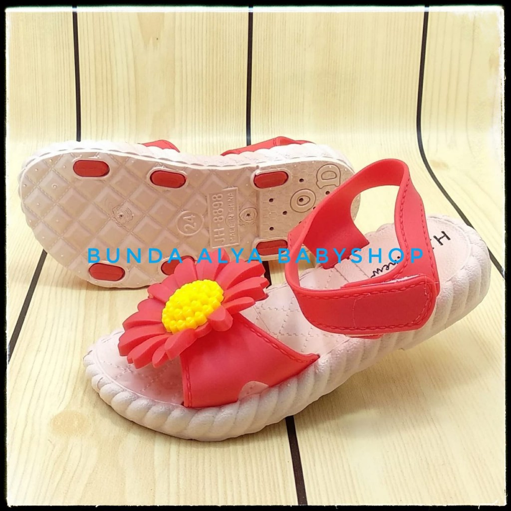 Sendal Anak Perempuan IMPORT Usia 2 3 4 Tahun Bunga MERAH Elastis - Sepatu Sandal Anak Cewek Lentur Bunga Kuning Anti Licin Alas Karet