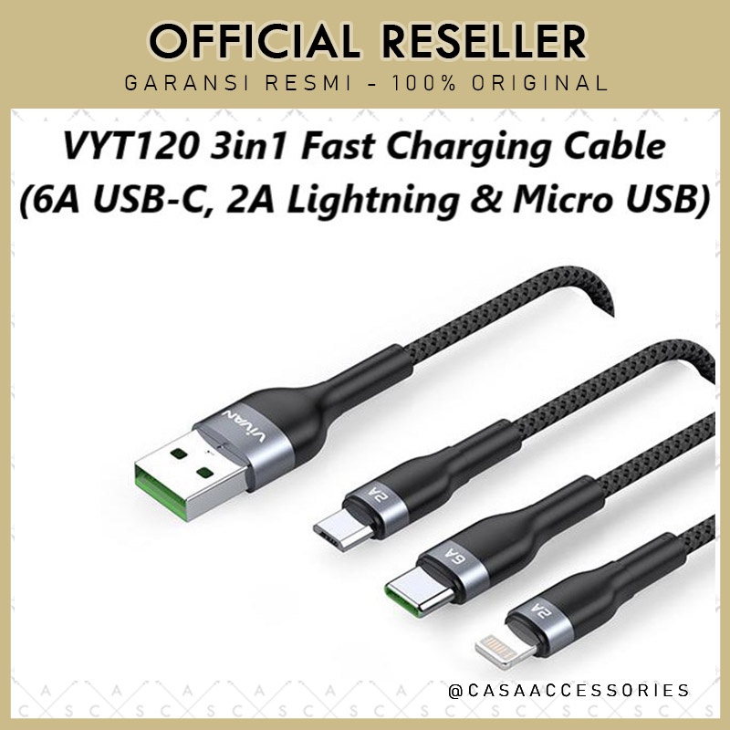 Vivan VYT120 3in1 Fast Charging Kabel Cable Micro USB-C Lightning