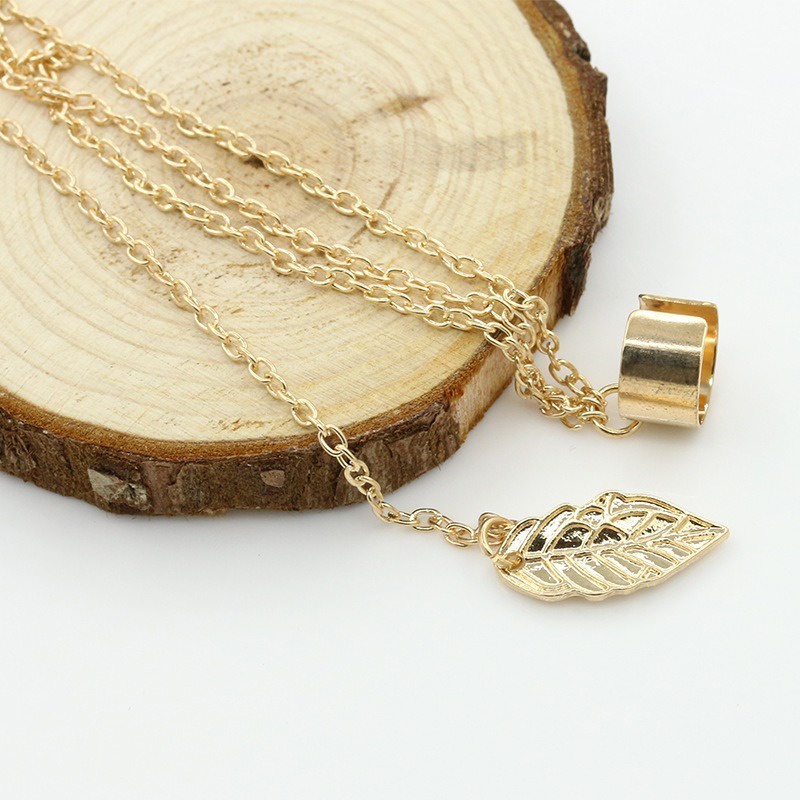 Anting Rumbai Panjang Multi Layer Bentuk Daun Gaya Punk Untuk Wanita