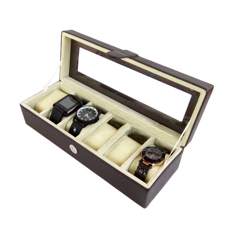 Kotak Jam / Box Jam / Tempat Penyimpanan Jam / Watch Box Oraganizer isi 6 Biru Polos