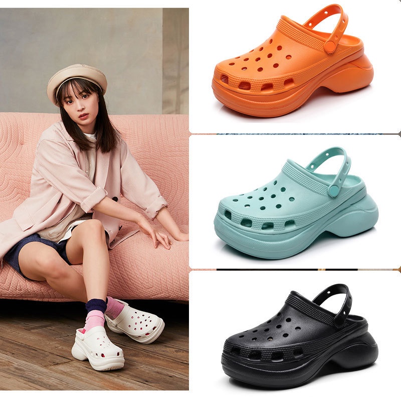 Sandal Crocs Berhak / wedges Lobang Kodok Medis Suster Karet ANTI SLIP Korea Slip on Slop Flip Flop Flat Casual Kasual Biasa Simple 922 Classic Clog Bae Tebal