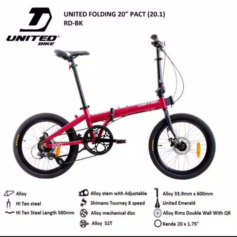 Sepeda Lipat UNITED PACT 20inch ALLOY 8 speed